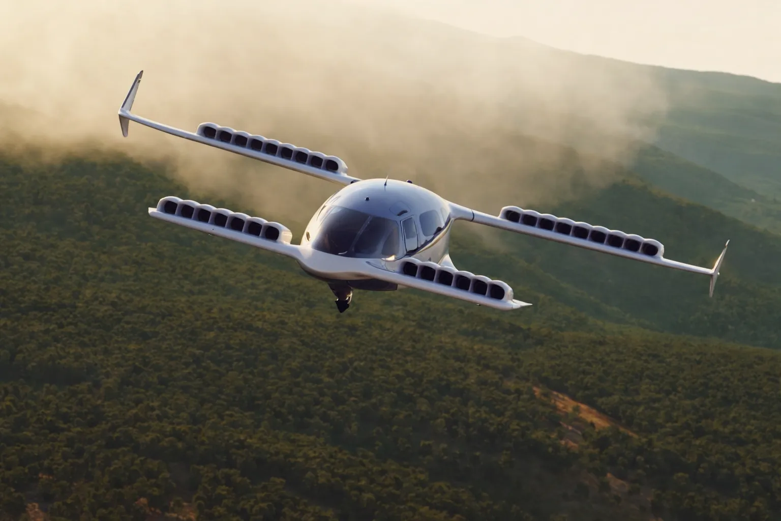 Avion électrique au-dessus de la forêt