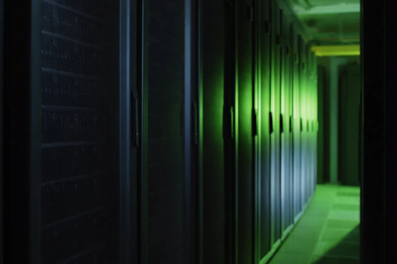 Racks dans le couloir lumineux vert